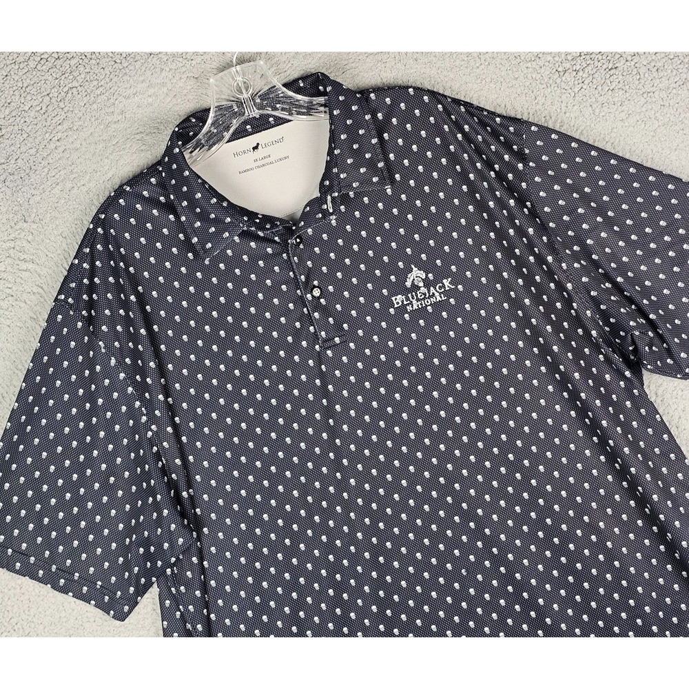 Horn Legend Polo Shirt Men 2XL Bamboo Charcoal Luxury Allover Skull Short Sleeve